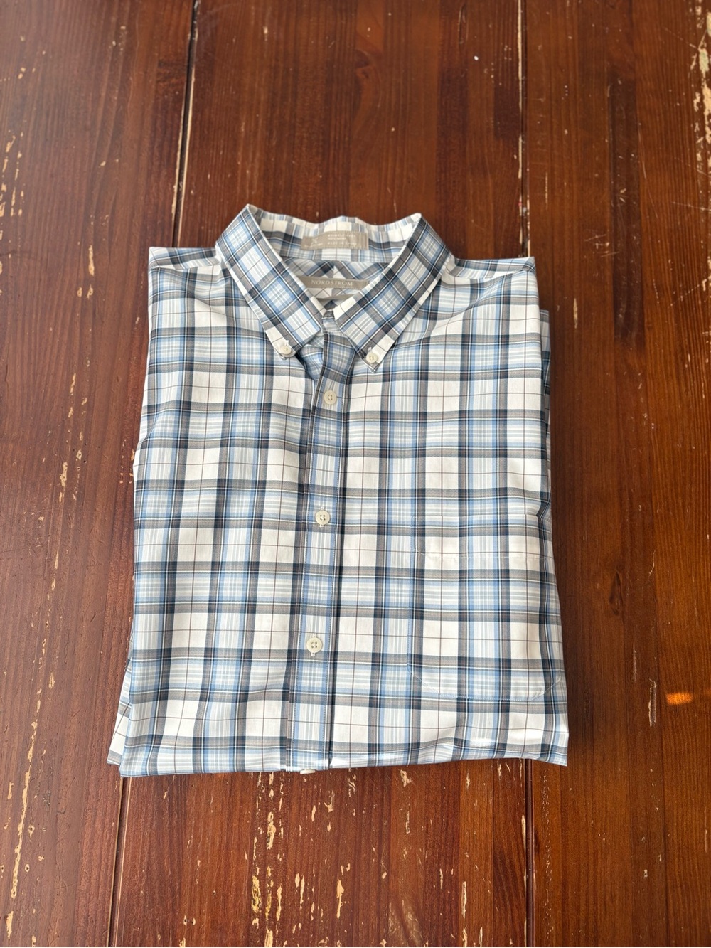 Nordstrom Blue and White Plaid Button-Down Shirt